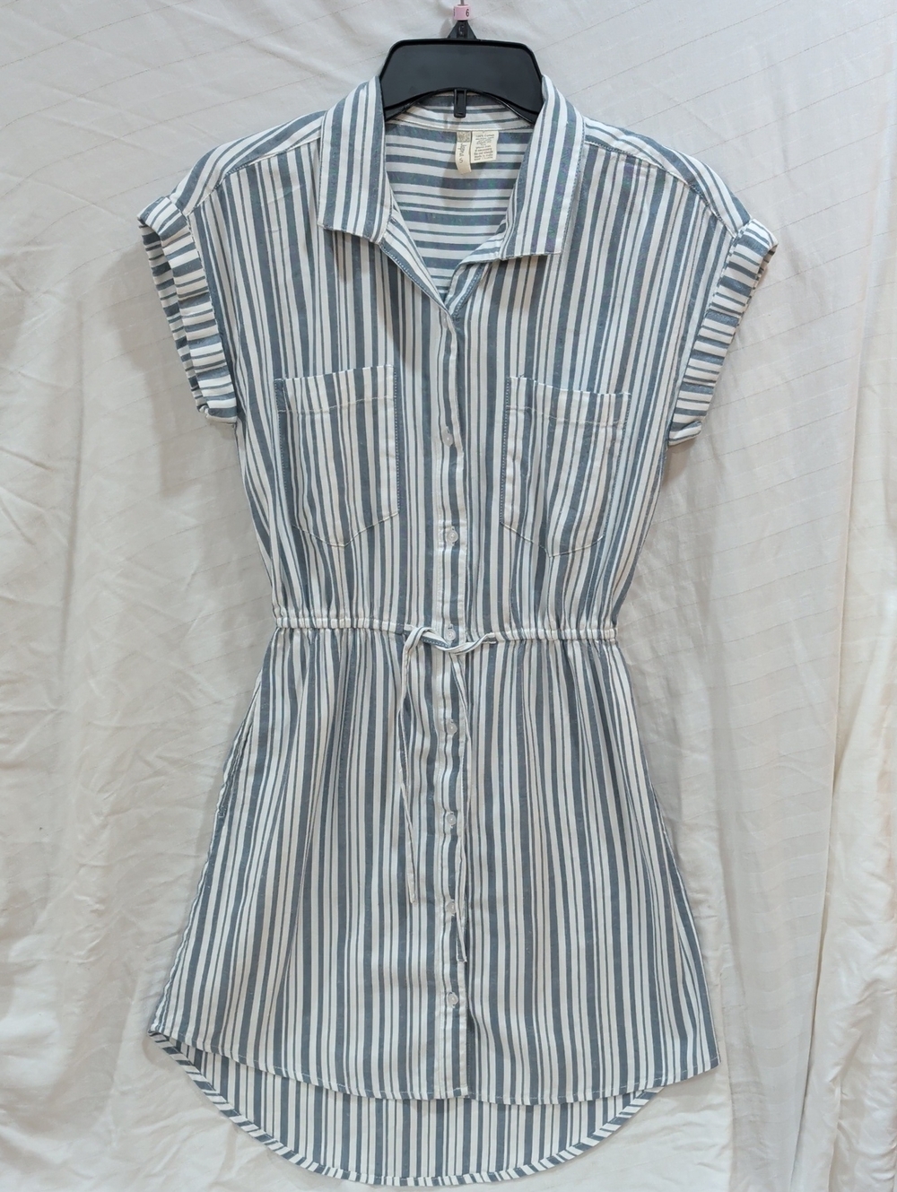 Japna  Mini Blue and White Striped Botton Down Shirt Dress Size S